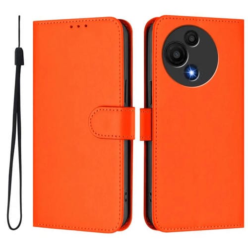 Funda de cuero con textura de piel y cordón para TCL 605/60 SE (naranja)