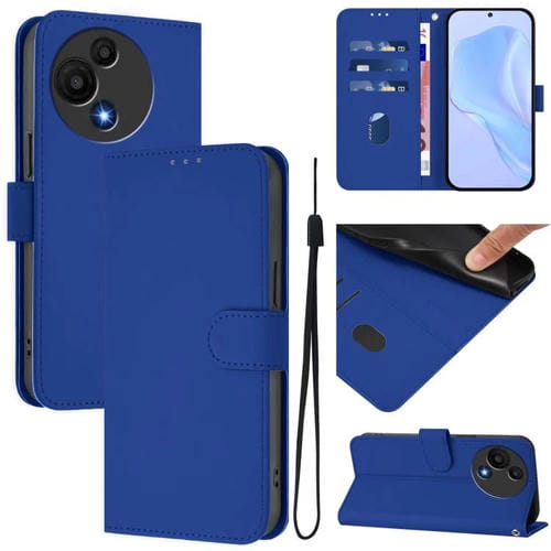 Funda de cuero con textura de piel y cordón para TCL 605/60 SE (azul oscuro)