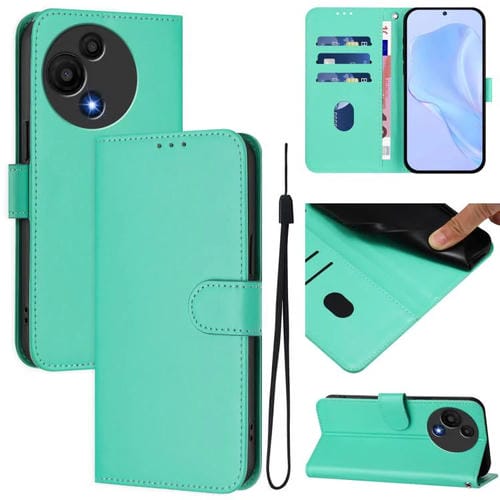 Funda de cuero con textura de piel y cordón para TCL 605/60 SE (verde)