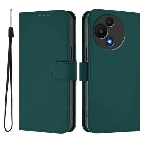 Funda de cuero con textura de piel y cordón para TCL 605/60 SE (verde oscuro)