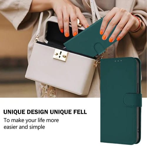 Funda de cuero con textura de piel y cordón para TCL 605/60 SE (verde oscuro)