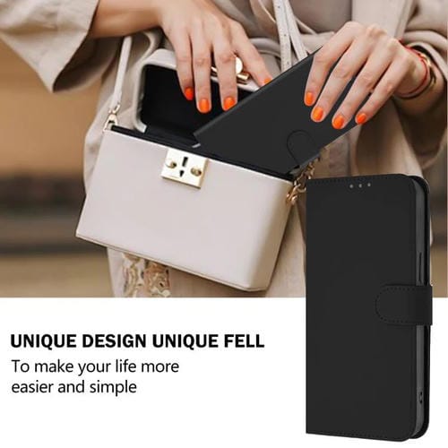 Funda de cuero con textura de piel y cordón para TCL 605/60 SE (negro)