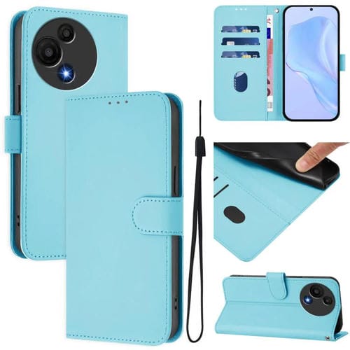 Funda de cuero con textura de piel y cordón para TCL 605/60 SE (azul cielo)