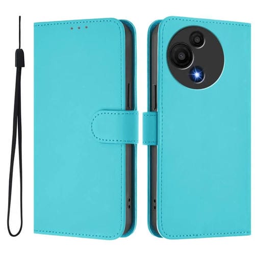 Funda de piel con textura de color liso y cordón para TCL 605/60 SE (azul lago)