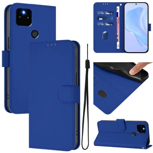 Funda de Cuero con Cordón para Google Pixel 5A (Azul Oscuro) Diseño Piel y Tacto Agradable