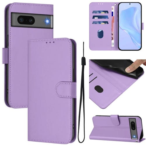 Funda de Piel con Cordón para Google Pixel 7 (Morado Lavanda) Diseño Liso y Tacto Agradable