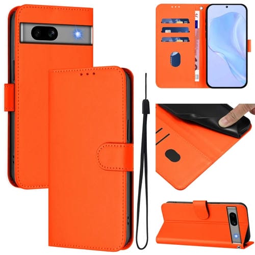 Funda de Cuero con Cordón para Google Pixel 7A (Naranja) Diseño Piel Liso Tacto Agradable