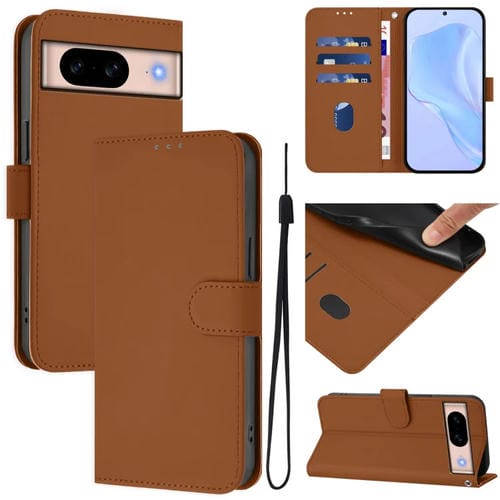 Funda de Cuero con Cordón para Google Pixel 8A (Marrón) Diseño Piel Liso y Tacto Agradable