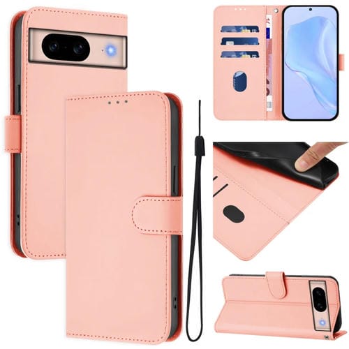 Funda de Piel con Cordón para Google Pixel 8A (Rosa) Diseño Sintético Liso