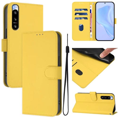 Funda de Piel para Sony Xperia 5 IV con Cordón y Tacto Suave (Amarillo Limón)