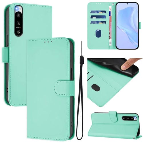 Funda de Piel para Sony Xperia 5 Iv con Cordón (Verde Menta)