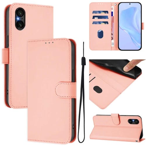 Funda de Piel para Sony Xperia 5 V con Cordón (Rosa) Tacto Suave
