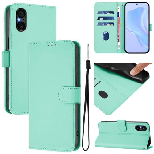 Funda de Piel para Sony Xperia 5 V con Cordón y Tacto Suave (Verde Menta)