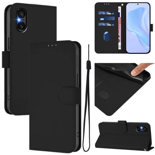 Funda de Piel para Sony Xperia 5 Vi con Cordón y Tacto Suave (Negro)