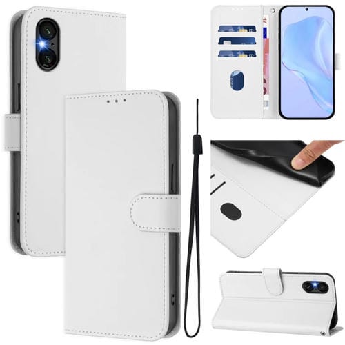Funda de Piel para Sony Xperia 5 Vi con Cordón (Blanco)