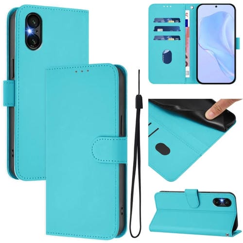 Funda de Piel para Sony Xperia 5 Vi con Cordón (Azul Lago)