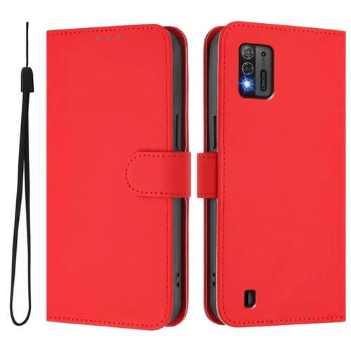 Funda de cuero con textura de piel y cordón para ZTE Blade A52 Lite (rojo)