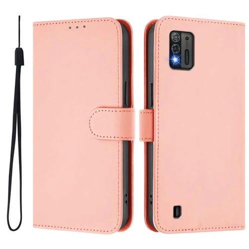 Funda de cuero con textura de piel y cordón para ZTE Blade A52 Lite (rosa)
