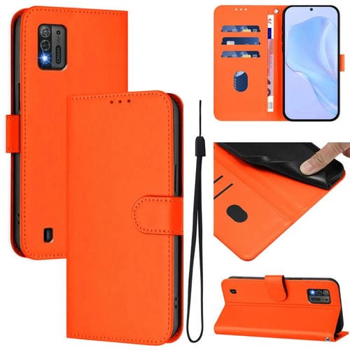 Funda de cuero con textura de piel y cordón para ZTE Blade A52 Lite (naranja)