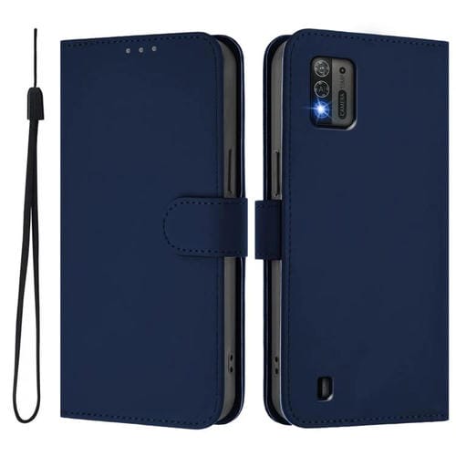 Funda de cuero con textura de piel y cordón para ZTE Blade A52 Lite (azul marino)