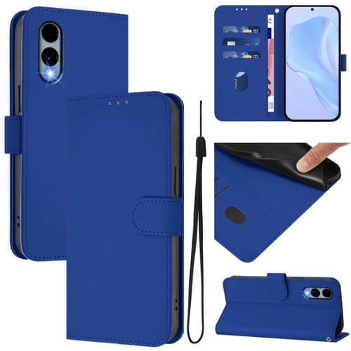 Funda de Piel Sintética para Teléfono Fujitsu Arrows We2/F-52E con Cordón (Azul Oscuro)