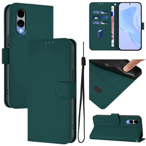 Funda de Piel Sintética con Cordón para Teléfono Fujitsu Arrows We2/F-52E (Verde Oscuro)
