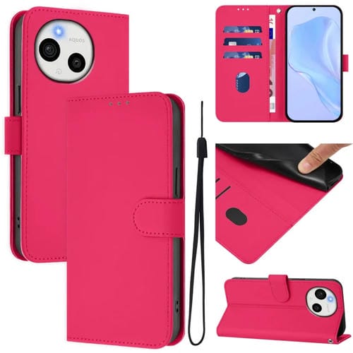 Funda de Cuero con Cordón para Sharp Aquos Sense9 Plus con Tacto de Piel (Rosa Rojo)