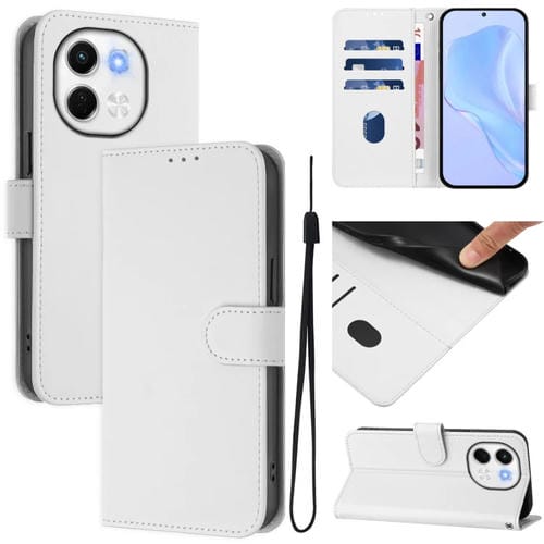 Funda de Cuero con Textura de Piel y Cordón para Tecno Spark 30 5G y Pova 6 Neo 5G (Blanco)