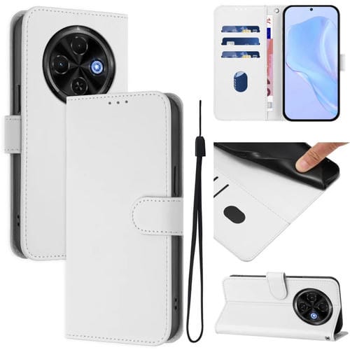 Funda Piel Sintética con Cordón para Tecno Spark 30C 5G y Pop 9 5G (Blanco)