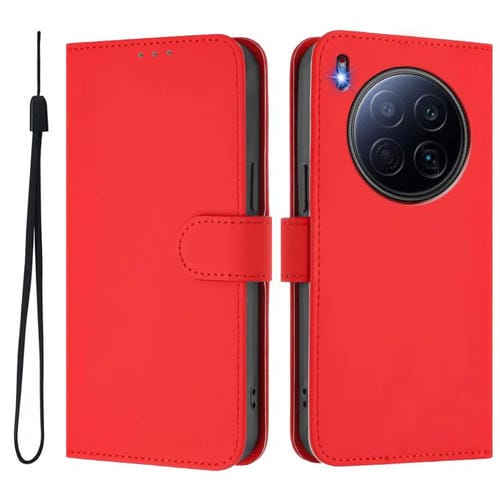 Funda de piel con cordón para Tecno Camon 40 Premier Skin Feel, color liso (rojo)