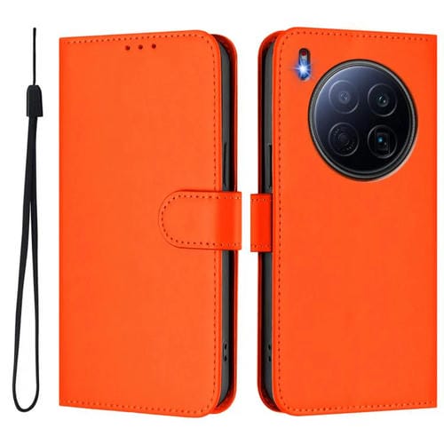 Funda de piel con cordón para Tecno Camon 40 Premier Skin Feel (naranja)