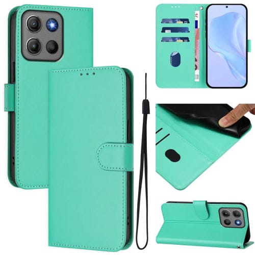Funda de cuero con cordón para Motorola Moto G15 Power, color sólido y tacto suave (verde)