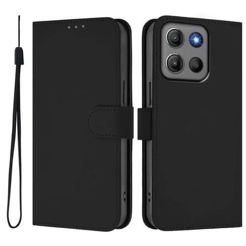 Funda de cuero con textura de piel y cordón para Motorola Moto G15 Power (negro)