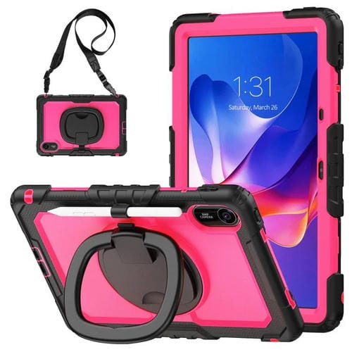 Funda híbrida de silicona tipo D para Xiaomi Redmi Pad 2, con asa y soporte (PC rosa y rojo)