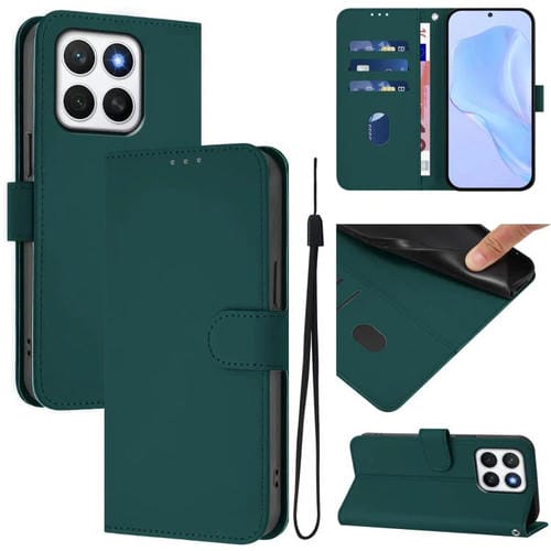Funda de Cuero con Cordón para Honor X8C 4G (Verde Oscuro) Diseño Piel Liso Tacto Global