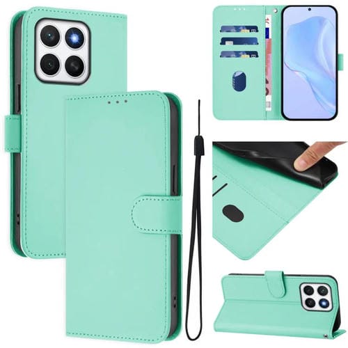Funda de Cuero con Cordón para Honor X8C 4G (Verde Menta) Diseño de Piel y Tacto Global