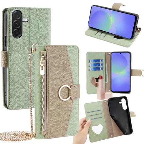 Funda de cuero con textura de lichi cruzada para Samsung Galaxy A36 5G (verde)