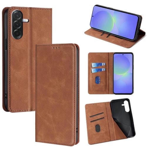 Funda de cuero magnética con textura de piel para Samsung Galaxy A36 5G (marrón claro)