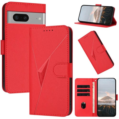 Funda de Cuero con Cierre de Hebilla y Diseño Triangular para Google Pixel 7 (Rojo)