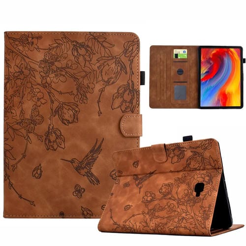 Funda Cuero Inteligente Samsung Galaxy Tab a 10.1 T580 con Estampado Flores y Pájaros (Marrón)