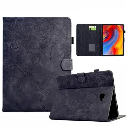 Funda Cuero Inteligente Samsung Galaxy Tab A 10.1 T580 con Estampado Flores y Pájaros (Negra)