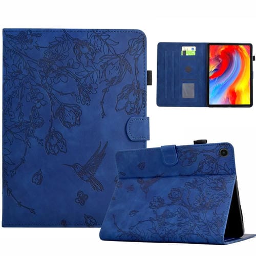 Funda de Piel Samsung Galaxy Tab A9 Estampado Flores y Pájaros (Azul Oscuro)