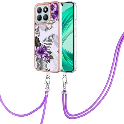 Funda TPU a Prueba de Golpes con Patrón Galvanoplastia Imd para Honor X8B con Cordón (Flor Morada)