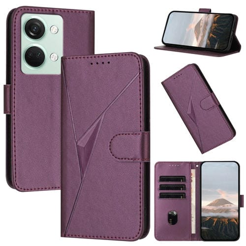 Funda de Cuero con Cierre de Hebilla y Diseño Triangular para OnePlus Nord 3 (Morado Oscuro)