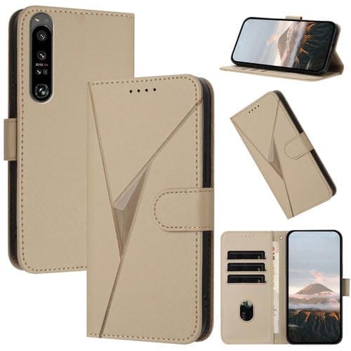 Funda de Cuero con Hebilla y Diseño Triangular para Sony Xperia 1 IV (Dorada)