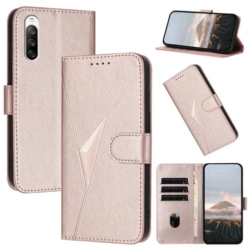Funda de Cuero para Sony Xperia 10 III con Cierre de Hebilla y Diseño Triangular (Oro Rosa)