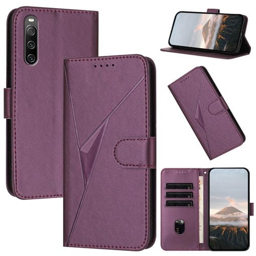 Funda de Cuero Sony Xperia 10 Iv con Cierre de Hebilla y Diseño Triangular (Morado Oscuro)