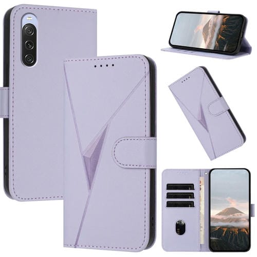 Funda de Cuero para Sony Xperia 10 V con Cierre de Hebilla y Diseño Triangular (Morado Claro)