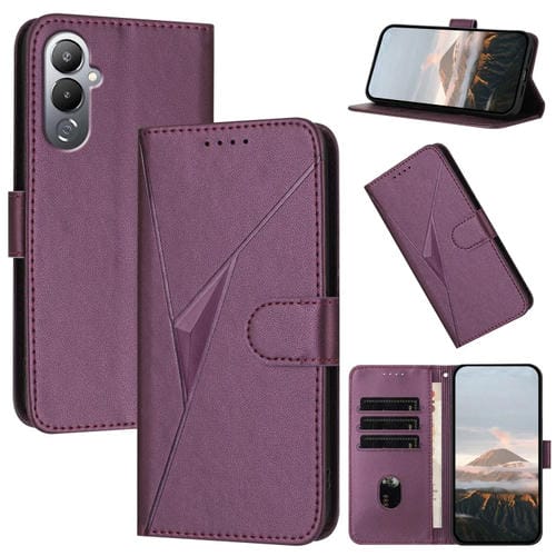 Funda de Cuero para Tecno Pova 4 con Cierre de Hebilla y Diseño Triangular (Morado Oscuro)