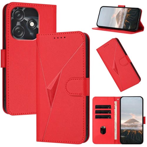 Funda de Cuero con Cierre de Hebilla para Tecno Spark 10C (Rojo)
